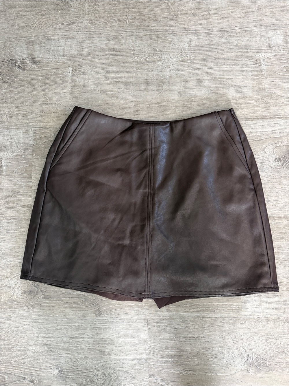 CAbi Chocolate Brown Faux Leather Mini Skirt